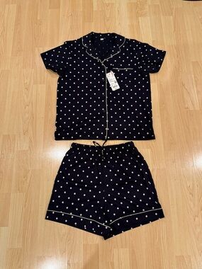 Uniqlo NWT AIRism Navy Cotton Blend Polka Dot Short-Sleeve Pajamas - Size XS